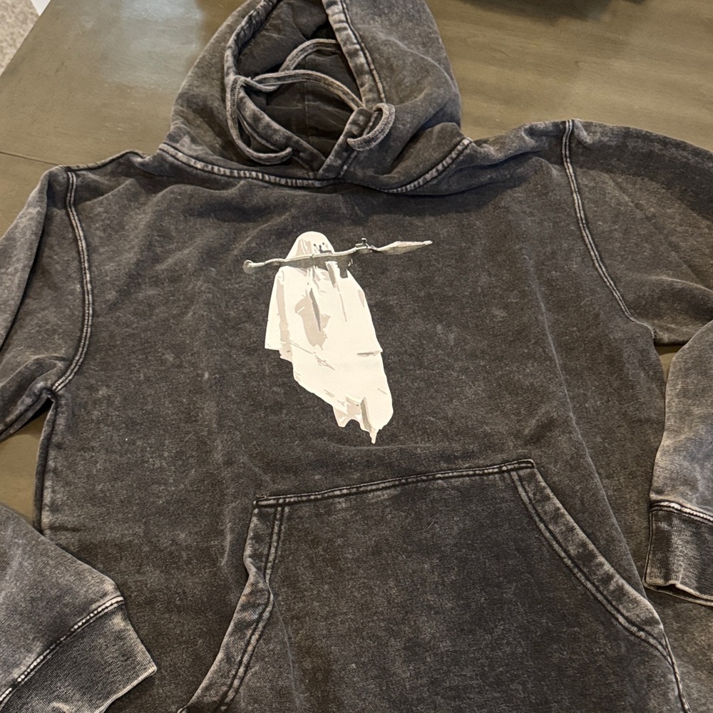 Black Graphic Hoodie with Ghost Design